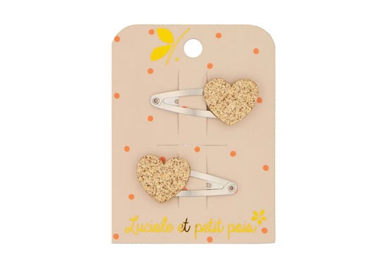 Lot de 2 barrettes mini cœur glitter or