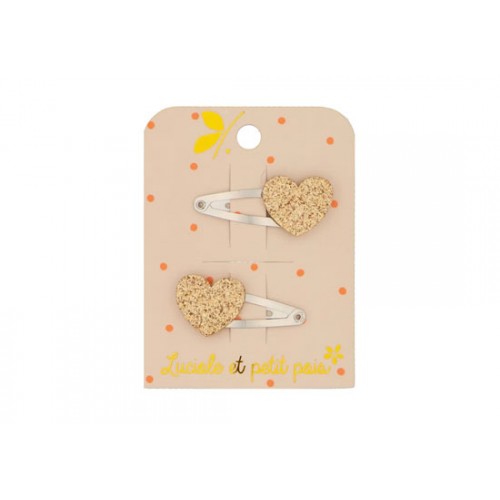 Lot de 2 barrettes mini cœur glitter or