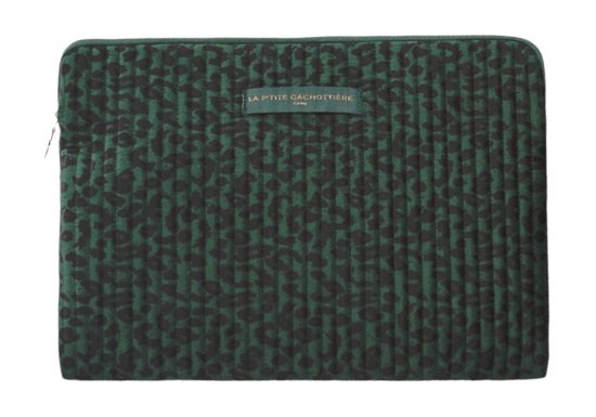 Pochette ordinateur 13'' velours Léopard vert