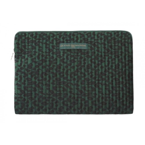 Pochette ordinateur 13'' velours Léopard vert