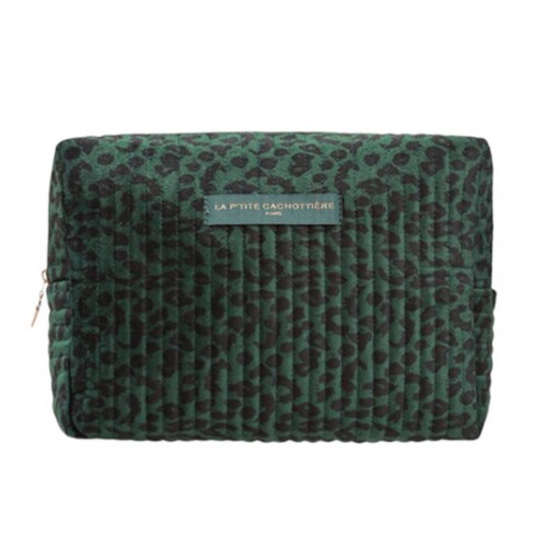 Trousse XL Velours - Léopard vert